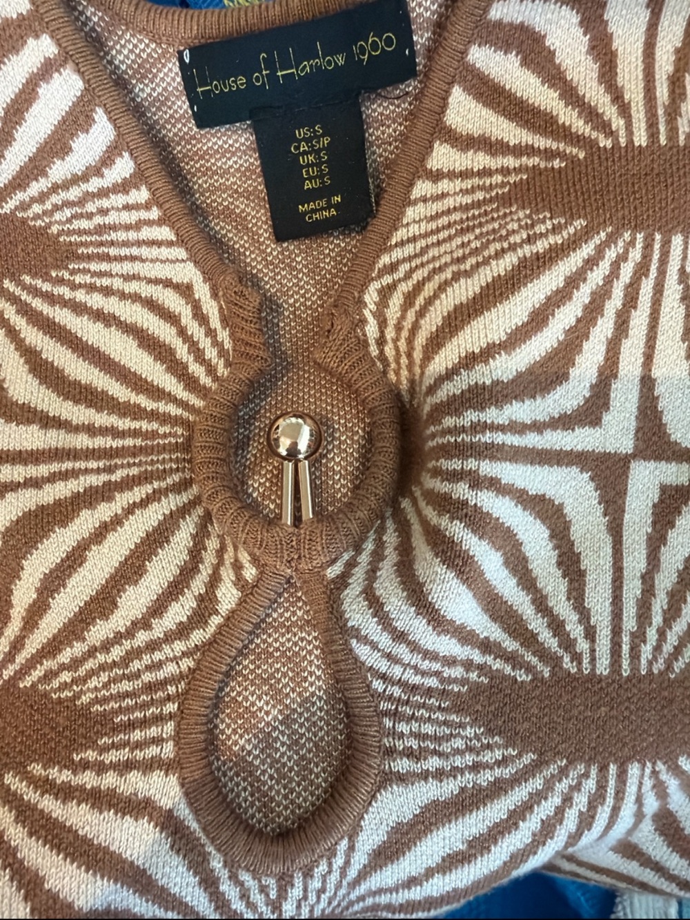 House of Harlow 1960 Brown & Cream Geometric Knit Midi Dress - Picture 4 of 10